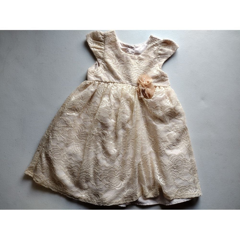Mia & Mimi Champagne‎ Gold Lace Dress 3T Toddler Girls Special Occasion Flower